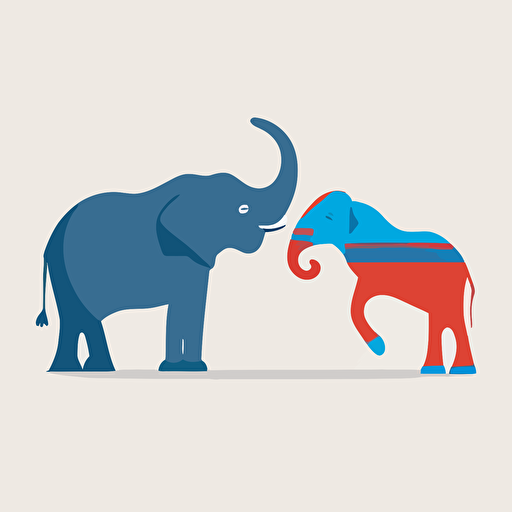 A democrat elephant versus a republican donkey, minimalistic, flat, vector design, white background