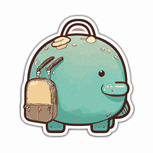 die-cut sticker, cute kawaii glyptodon with bag sticker, white background, illustration minimalism, modern design, vector, oceanic tones.