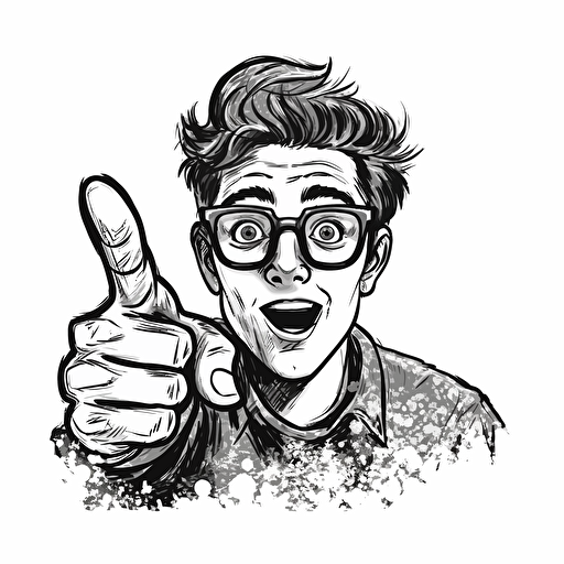 Nerd point to the camera doodle vector ilustration, black and white
