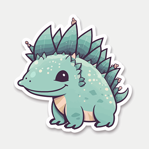 Die-cut sticker, Cute kawaii stegosaurus dinosaur sticker, white background, illustration minimalism, vector, Oceanic Tones