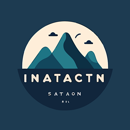 kindergarten flat vector brand logo, minimalist, simple vector, childish font, sans serif font, dark blue, teal, mountain, by Sam Larson