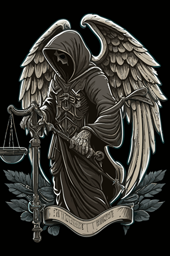 hooded reaper holding scales of justice and wings vector art style moral patch