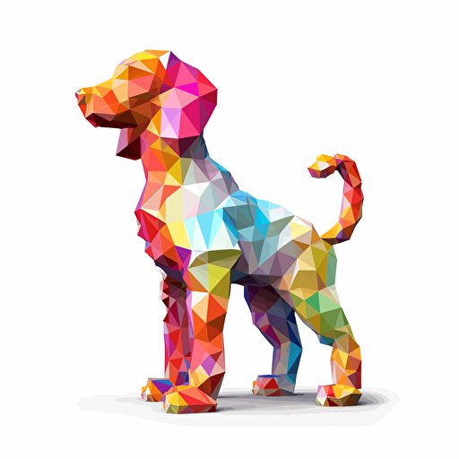 colorfull origami Poodle dog, vector art, white background