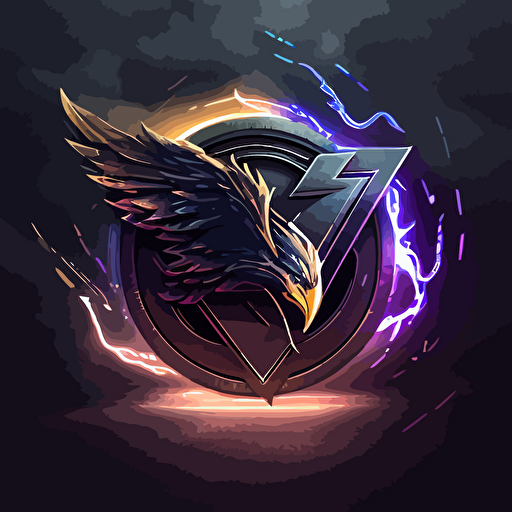 A_ coin_ emblem_ logo_ for_ a_ Thunderbird in an action pose with its wings spread::Storm in the background, code style, color, vector, ar 5:3