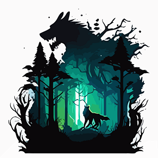 incredible looking cerberus in asain forest at night, vector logo, vector art, emblem, simple cartoon, 2d, no text, white background
