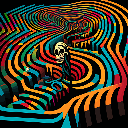 a crazy rainbow maze, santa muerte, vector illustration