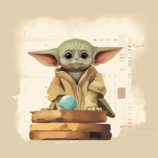 baby yoda mixed with an owl and a bar chart, vector art