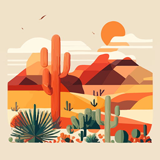 minimalism landscape digital art of Arizona. Use of vectors and minimalist color palette