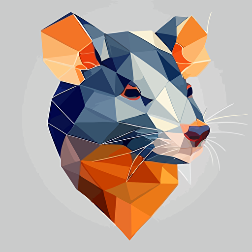 imagine create a low poly, frontal looking , symetric heart-shaped faceted head of a rat in flat minimalistic vector style colors and shapes. Frontal view and white background