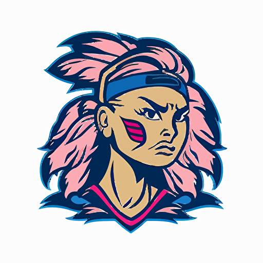 a mascot logo for a girls softball team, tan skin, using blue and pink, simple, vector
