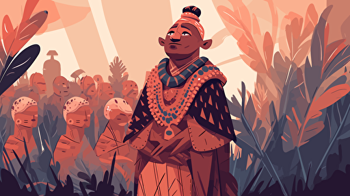 The leader of a nomadic tribe of bug-like creatures on a foreign jungle planet, his followers can be seen slightly blurred in the background behind him, close