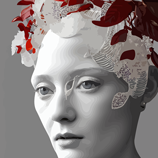 complex 3d render ultra detailed beautiful porcelain profile woman face white background mechanical cyborg 150 mm beautiful natural soft light rim light studio light silver gold details magnolia big leaves stems roots fine foliage lace mesh wire intricate details hyperrealistic mandelbrot fractal alexander mcqueen haute couture anatomical red lips white metal armor facial muscles cable wires microchip elegant octane render h r giger style 8k