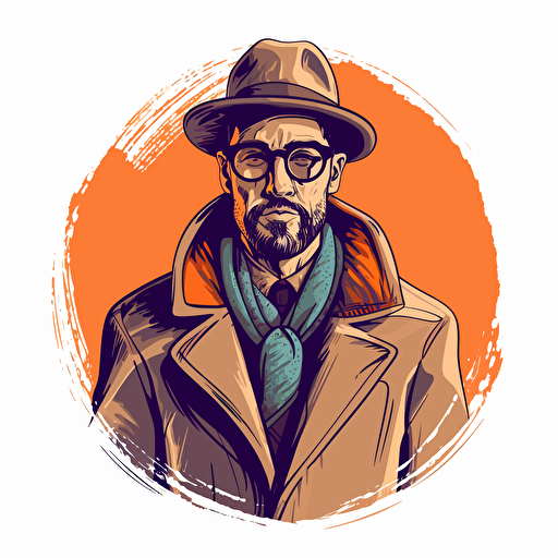man with glasses using hat and coat, doodle vector ilustration