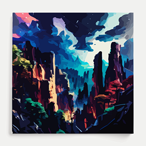 landscape, zhangjiajie national forest park, milky way, highly detailed, rich vivid colors, lightning, epic composition, ray tracing, octane render, vector, surreal. style of leonid afremov, wally wood, mondrian