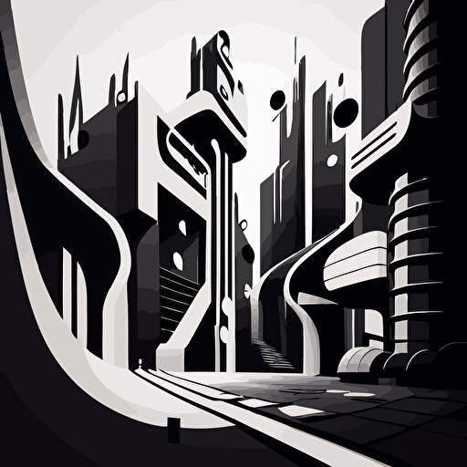illustration cartoon vector, cyberpunk architecture abstract, shapes, simple, one color