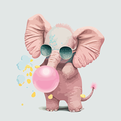 a very cute baby pink elephant wearing huge sunglasses, vector, bubble gum style