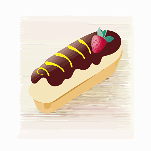 minimalistic vector logo, chocolate eclair with raspbery on white backgorund use use only 4 colors, no gradients front view