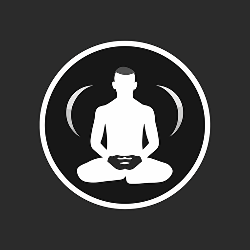 [simple, sharp, modern] iconic logo of [man in seated meditation pose], white [vector], on [black] background