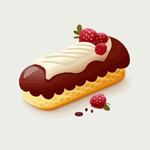 cute and minimalistic vector illustration of french chocolate with raspbery eclair made white backgorund