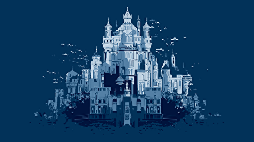 Stunning vector art, castle made of computer hard drives, minimalism, blue and white