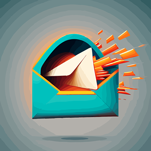 a vector illustration showing an incoming email. The email envelope is open and text flyes from the inside.