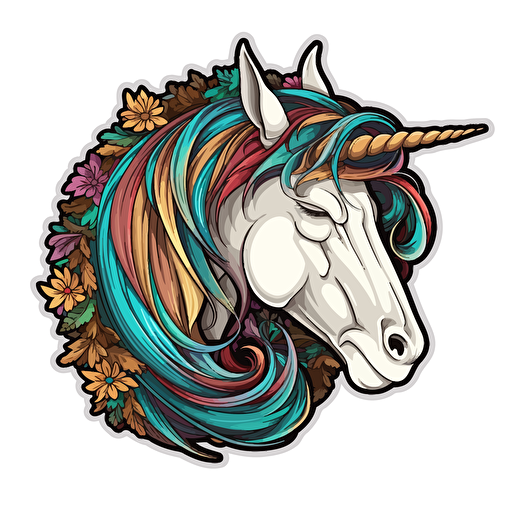 A sleeping unicorn, Sticker, Lovely, Dark, Digital Art, Contour, Vector, White Background, Detailed