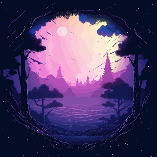 An anime landscape space circle purple light vector