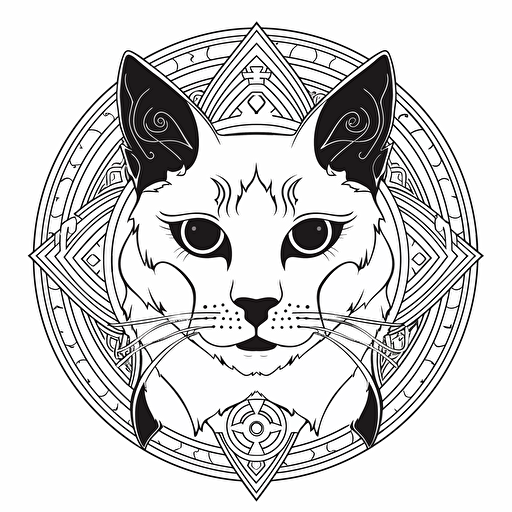 Hans Memling style illustration vector of horror cat, no color, no shading, black and white, white background