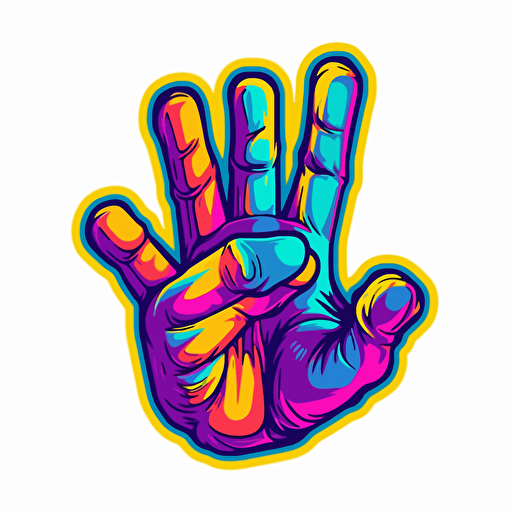peace sign hand gesture tie dye bright vivid colors retro illustration vector retro cartoon style sticker