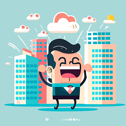 cute happy feeling business building vector cartoon vector flat