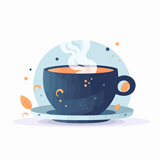 flat vector illustration of a steaming cup of tea and saucer