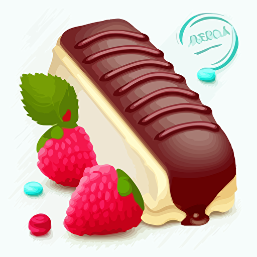 minimalistic vector illustration of french chocolate with raspbery eclair on white backgorund use 5 solid colors no gradients