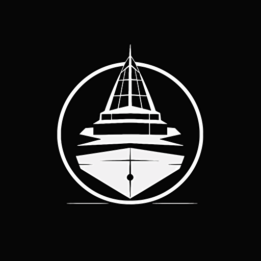 negative space flat vector logo design of a modern yacht, minimalism, black and white