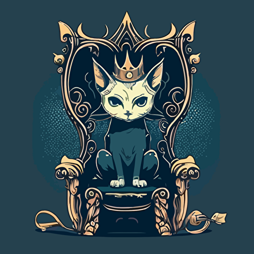 cute cat with full-body horns sitting on a throne, anime style, vector, illustration