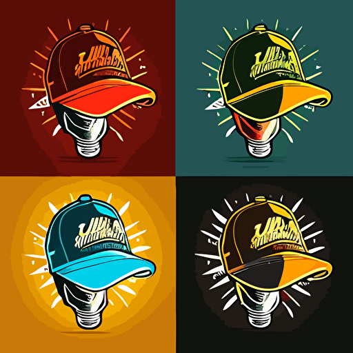 logo, variations, lightbulb wearing a trucker hat, flat, vector