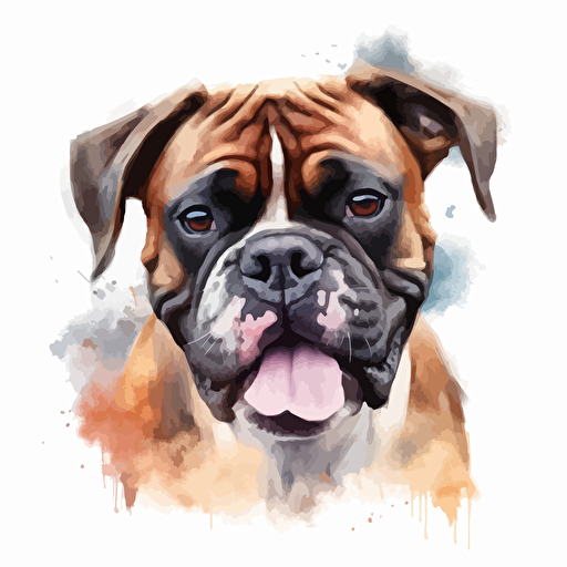 White background, color Pencil sketch by Leng Junm, head, big eyes, vector of a cute happy Boxer::2 dog::2, smile,