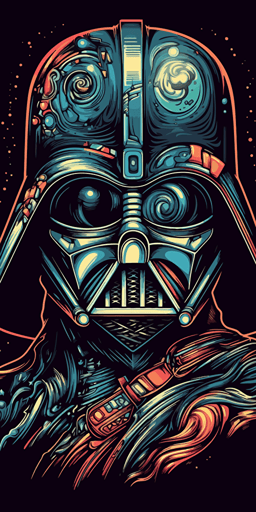 Darth Vader, shoulder view, vector gradient hand drawn illustration