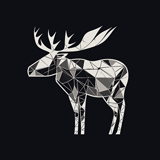 image of a moose black and white. Italian Futurism inspiring. Minimalist, vector, simple. flat colors.
