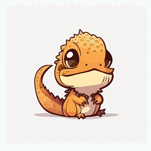 cute bearded dragon kawaii style, vector, white background, cute facial expression