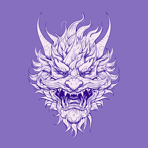 a white and purple Chinese dragon head traditional lunar new year core, single line vector art 2d