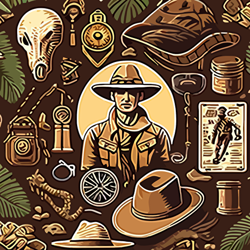 indiana jones items, adventure, pattern, digital paper, vector art