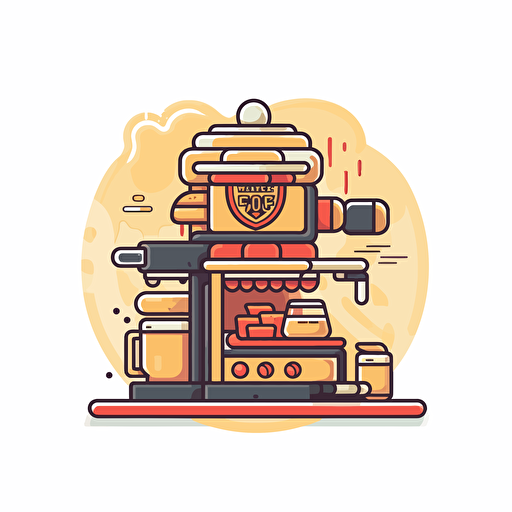 a coffeeshop logo showing a vector of a coffee machine with pancakes and waffles.