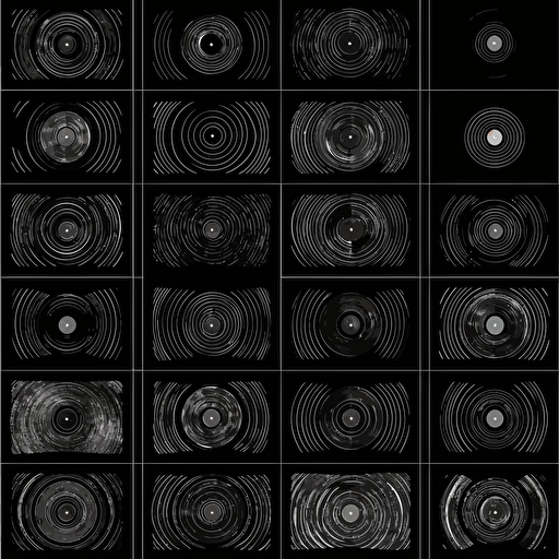 floating vinyl records made out of binary digita, insanely detailed, intricate, black background, AI, big data, flat vector art