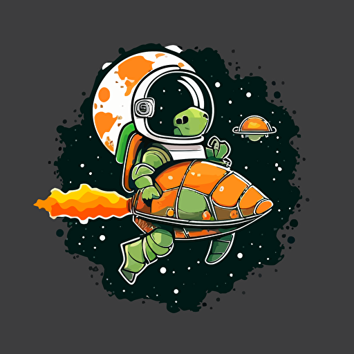 simple turtle astronaut with rocketship shell vector logo