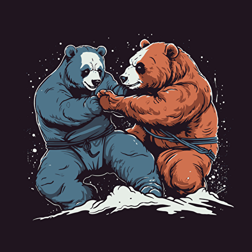 Bear smashing another bear in jiu jitsu, vector animation illustration, 4 colors limit, solid background, high resolution