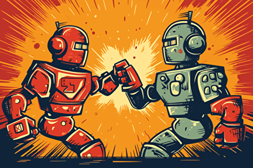 robots fighting scene in the style of keith haring, high-quality 16k, vector art,