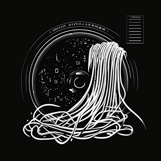 [cyberpunk realism], iconic logo of [a bowl of spaghetti bolognese for a cd album cover], [white] vector, on black [background]