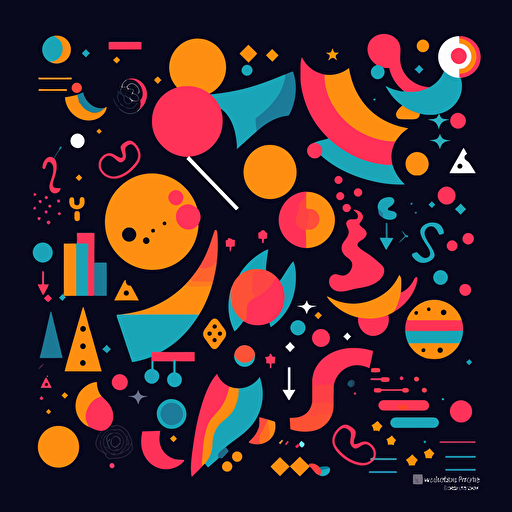 joyful composition, illustration style, two color only, representing celebration, vibrant emotion, minimalism, vector pattern, black background