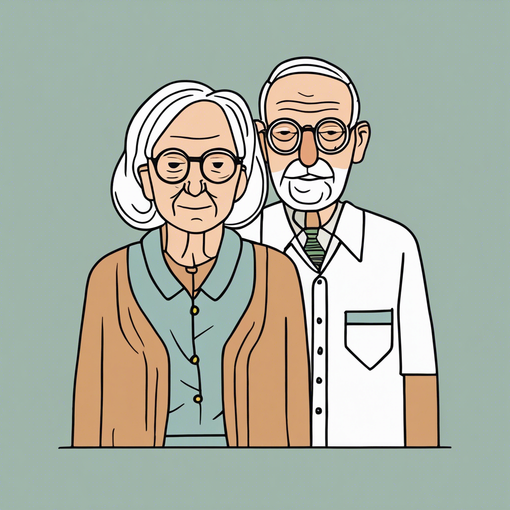 an elderly couple, illustration in the style of Matt Blease, illustration, flat, simple, vector