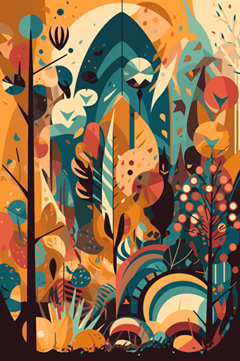 surreal shapes, 2d vector art, vibrant illustration, style of charley harper, jim shore and mary blair